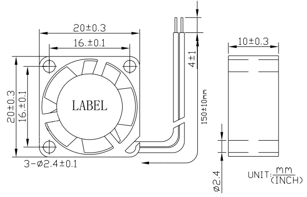 2010A 20mm fan dimension drawing